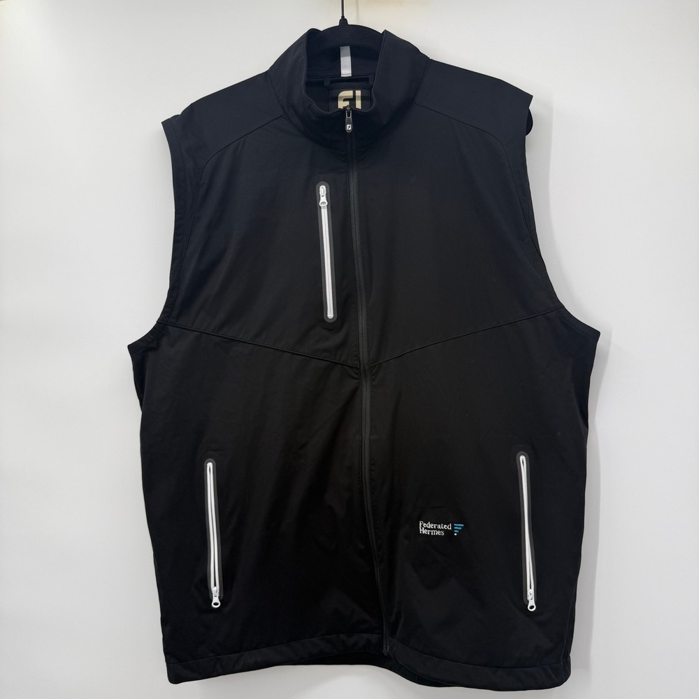 FootJoy FJ Mens Size Large Golf Vest Black Full Zip Pockets Activewear